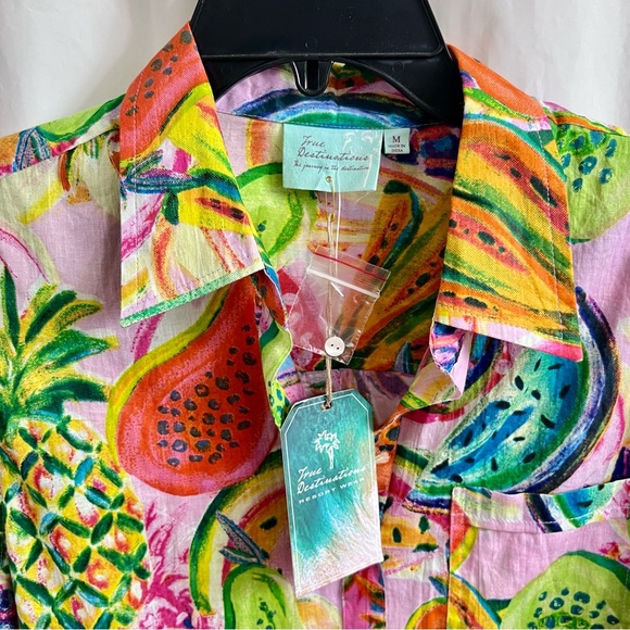 True Destinations Tropical Fruit Swim Cover Up Shirt/Dress Size Medium - Picture 11 of 11